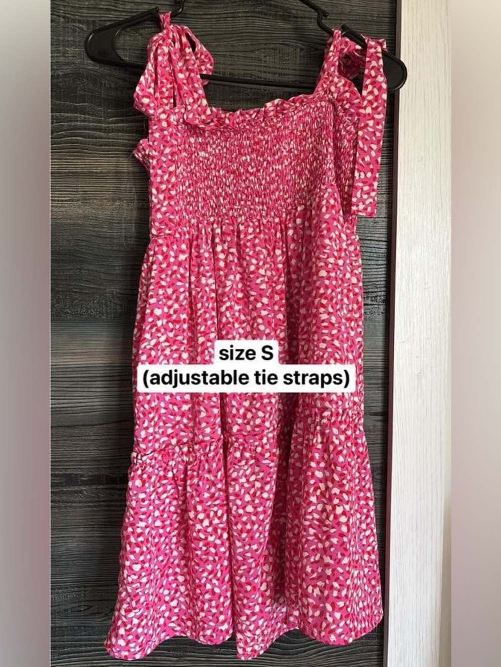 Women’s Pink Smocked Sundress with Adjustable Tie Straps